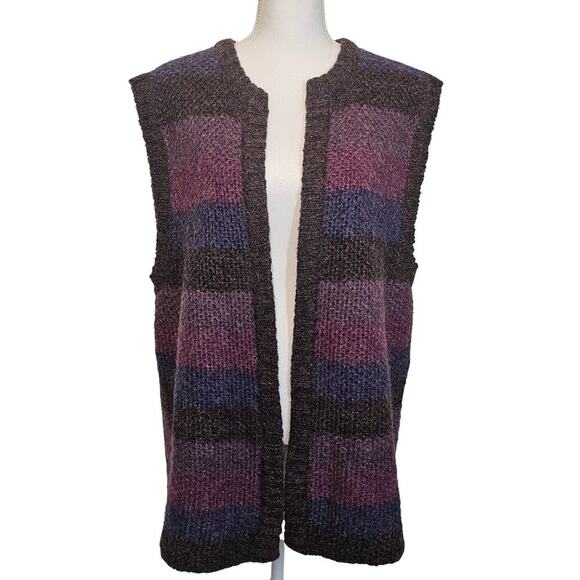 Townhouse Purple Stripe Knit Woll‎ Blend Open Front Sweater Vest Size 42 or XL ? - Picture 1 of 10